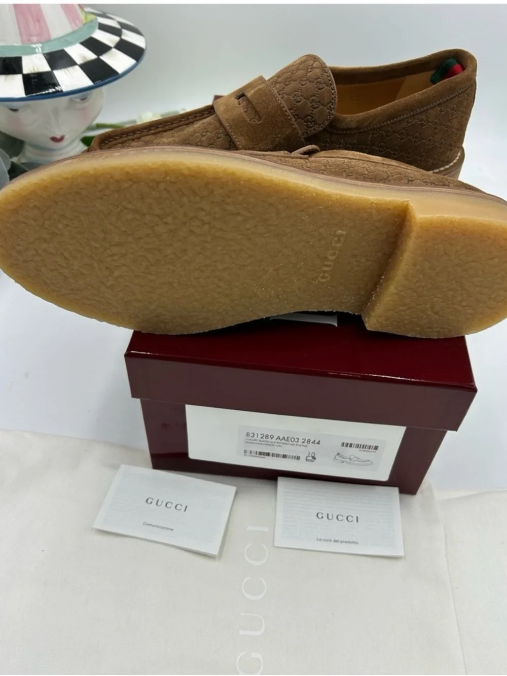 Men's Gucci suede GG monogram web loafers size 10 fits 10.5 US made in Italy